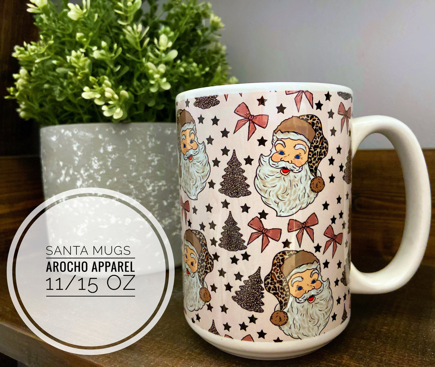 Pink cheetah Santa mug