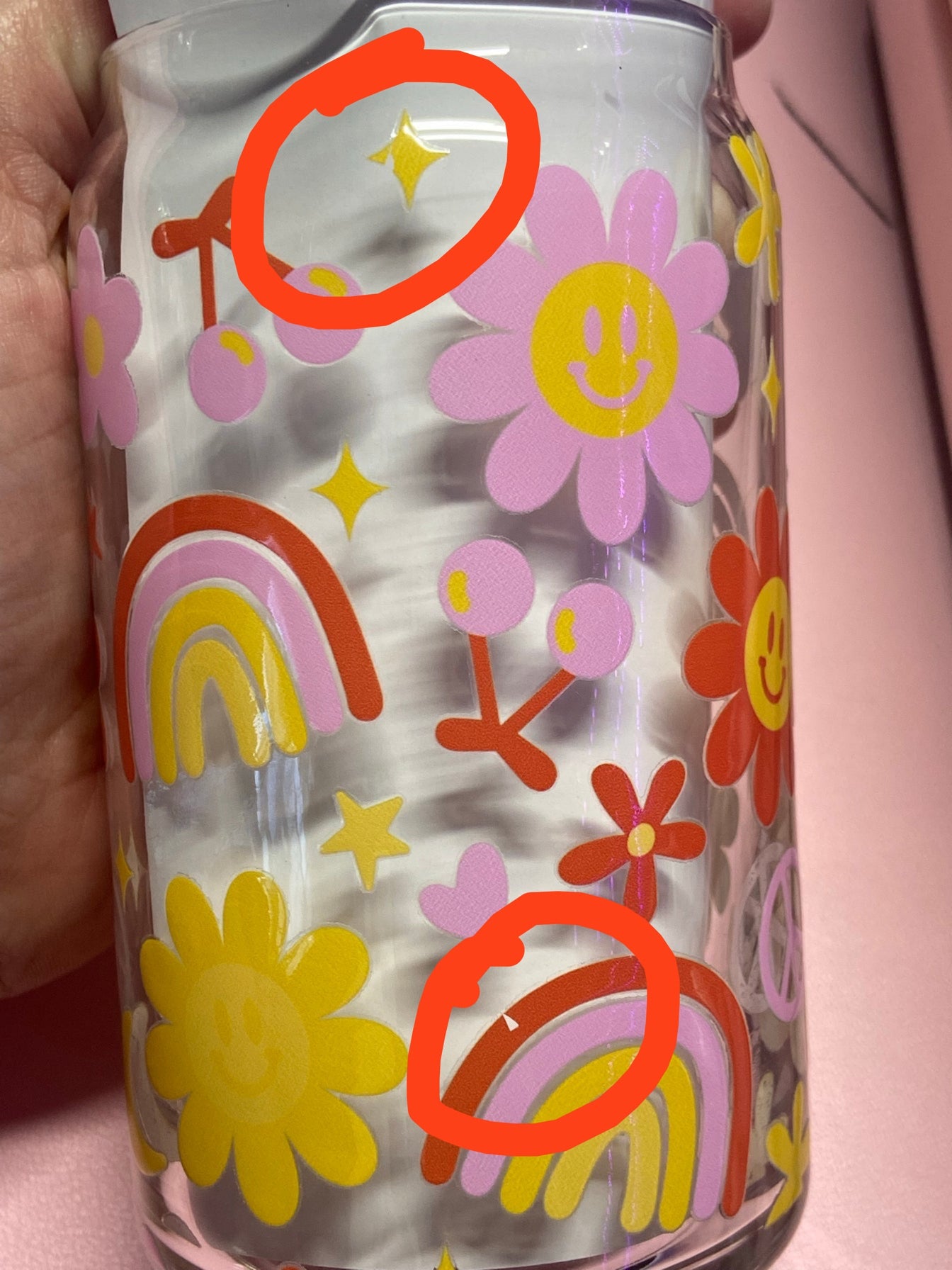 Retro flowers glass can (UV Dtf)