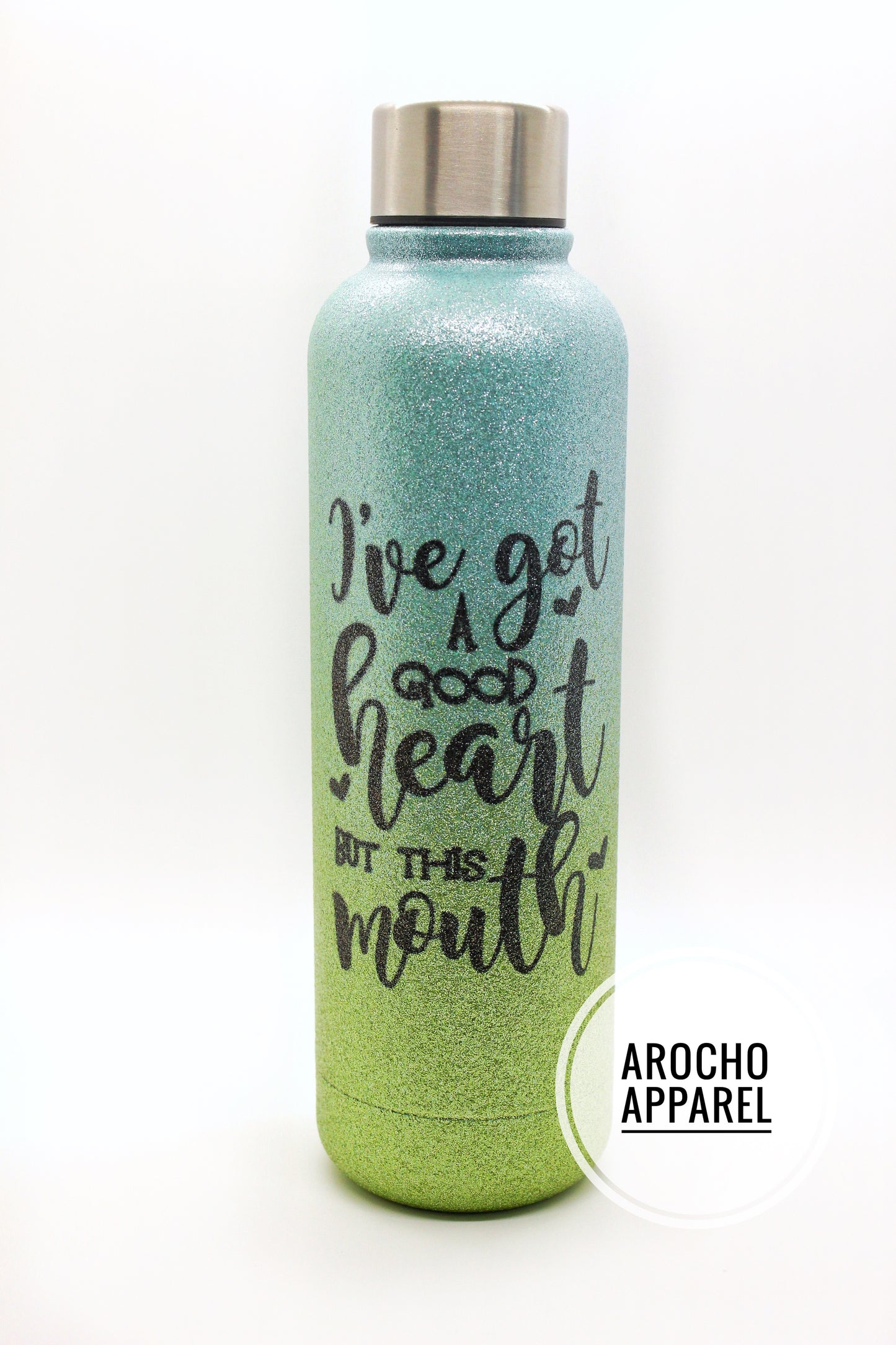Blue Ombré Glitter water bottle ( i got a good heart but this mouth)