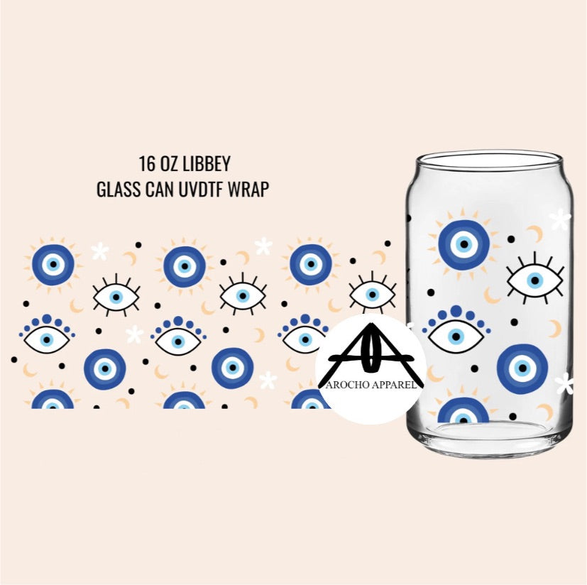 Evil Eye Beer Can Glass | Boho Coffee Glass | Aesthetic Coffee Glass | 16 oz, Size: One Size