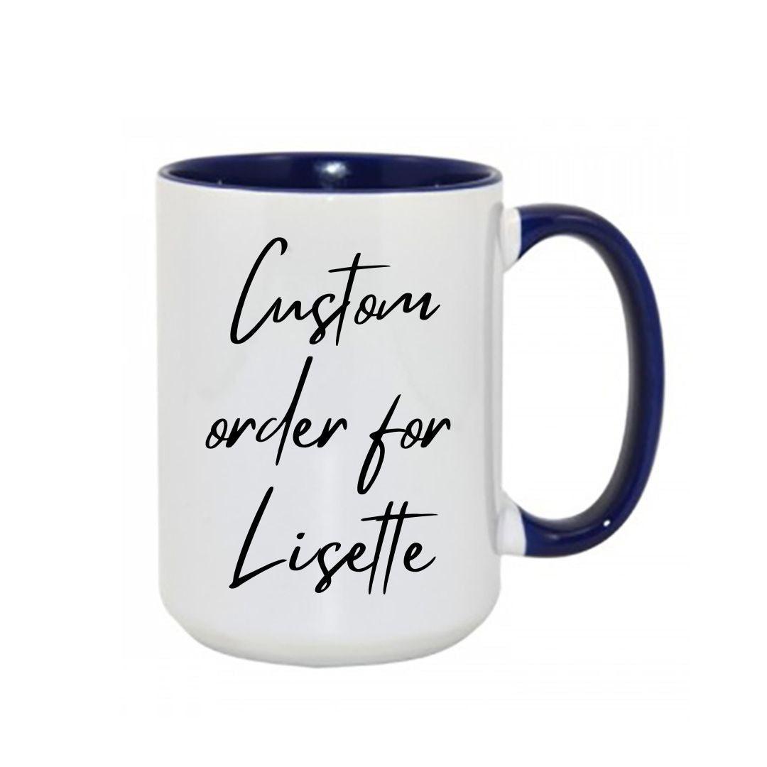 Navy custom mugs for Lisette R.