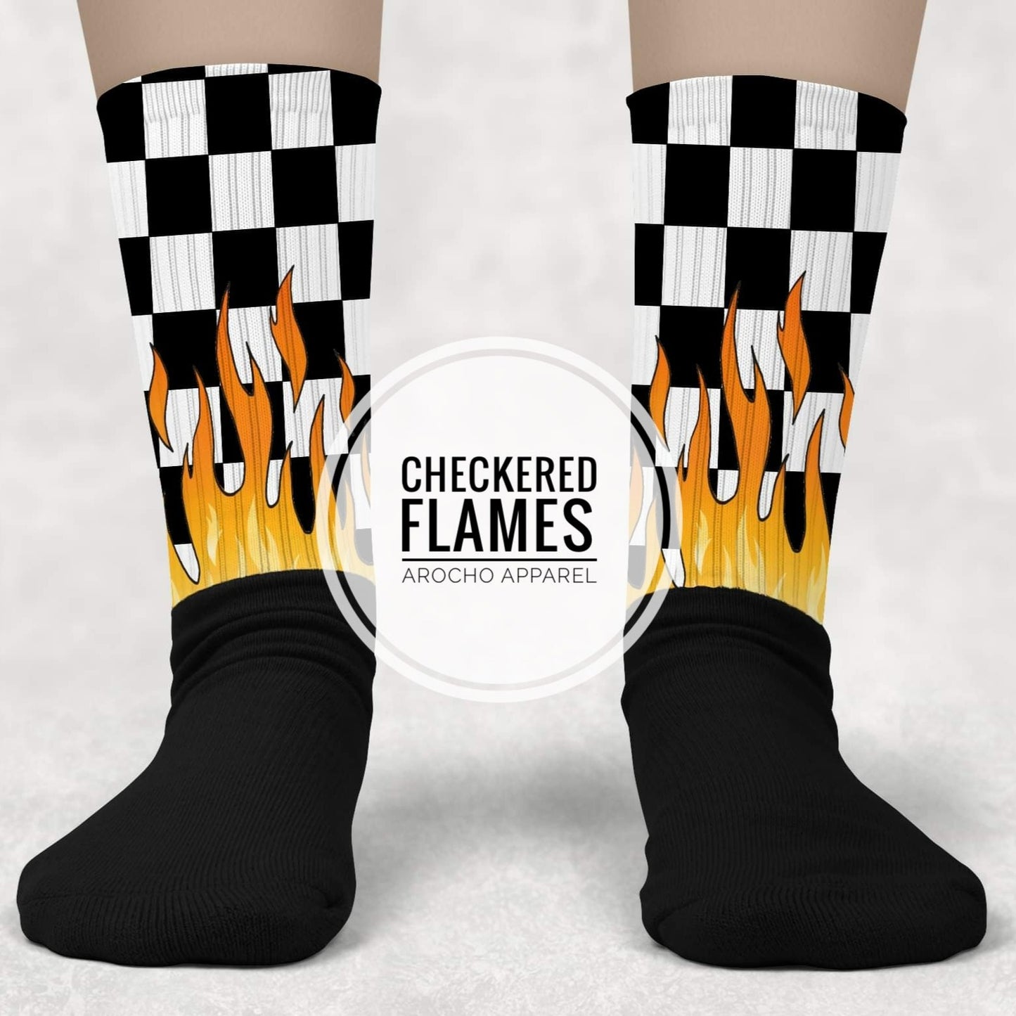 Checkered flames athletic socks