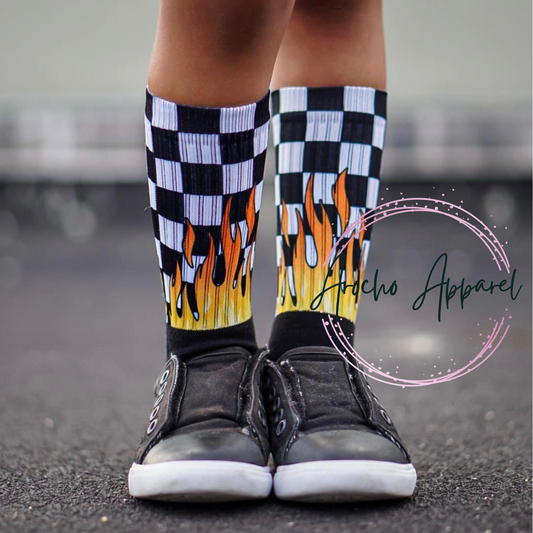 Checkered flames athletic socks